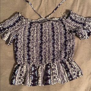 multi color off the shoulder cropped top